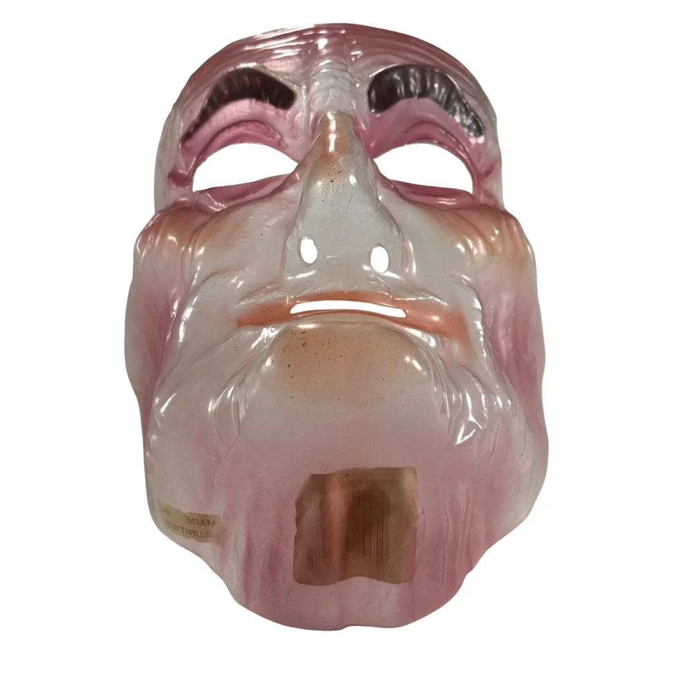 Vintage NOS Transparent Old Man Plastic Mask Halloween Costume Accessory Pink